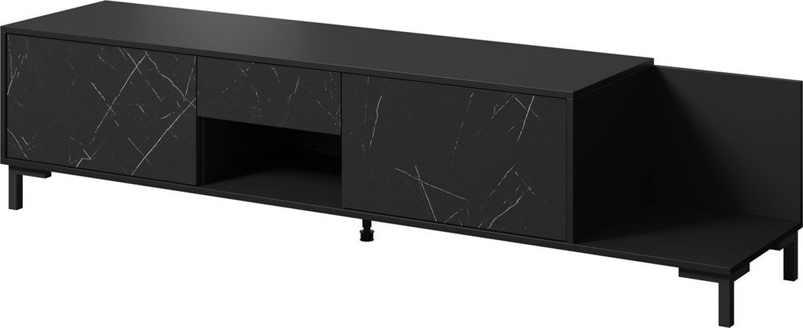 Cama Meble Szafka RTV MARMO 2D1S1K 195x40xH47,5 czarny mat/marmur czarny