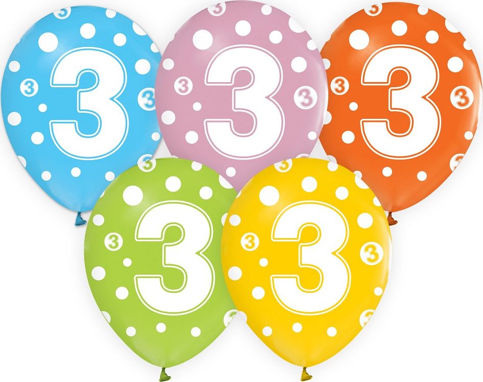 GoDan Balony z cyframi: 3, 12"/ 5 szt. Godan