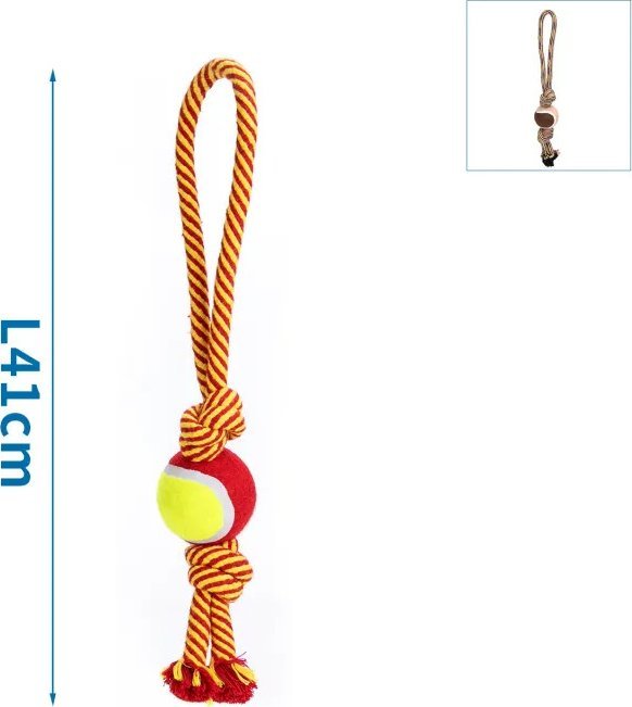 Nobleza Zabawka z bawełnianego sznura z piłką i uchwytem z TPR dla psa Zabawka z bawełnianego sznura z piłką i uchwytem z TPR dla psa