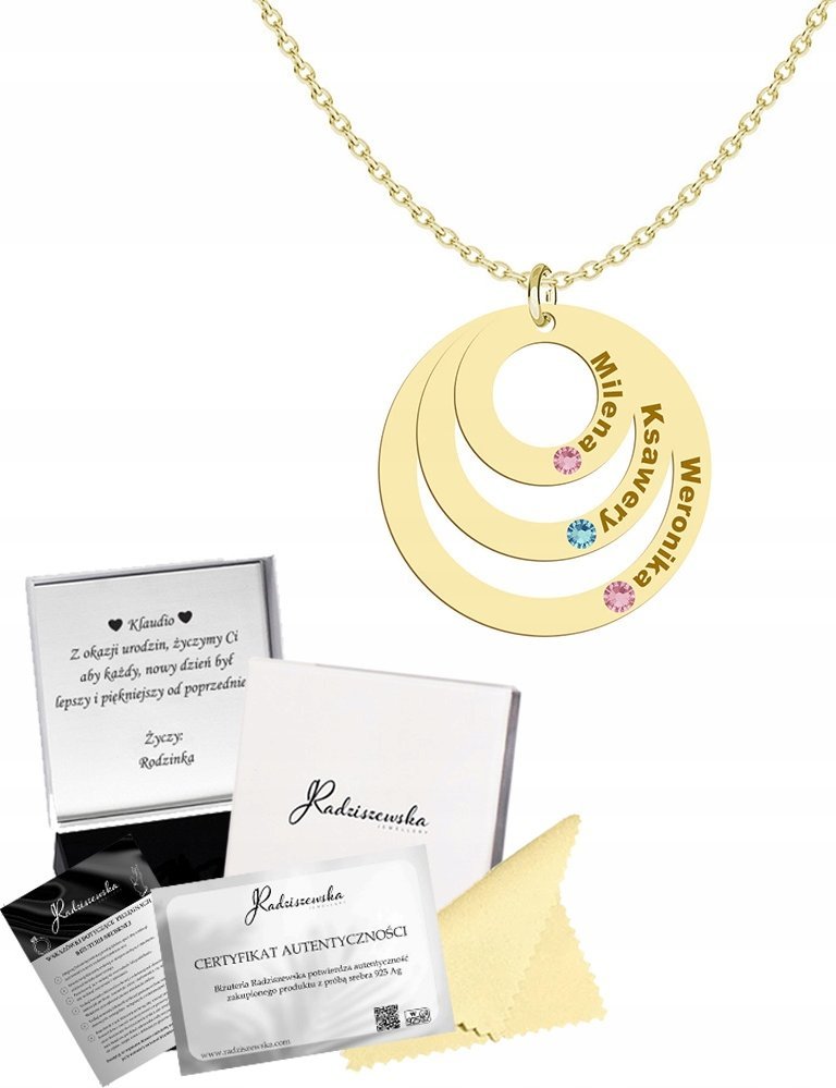 Radziszewska Jewellery Złoty Łańcuszek dla Mamy Imię Dziecka SREBRO 925 Dzień Matki Grawer Gratis