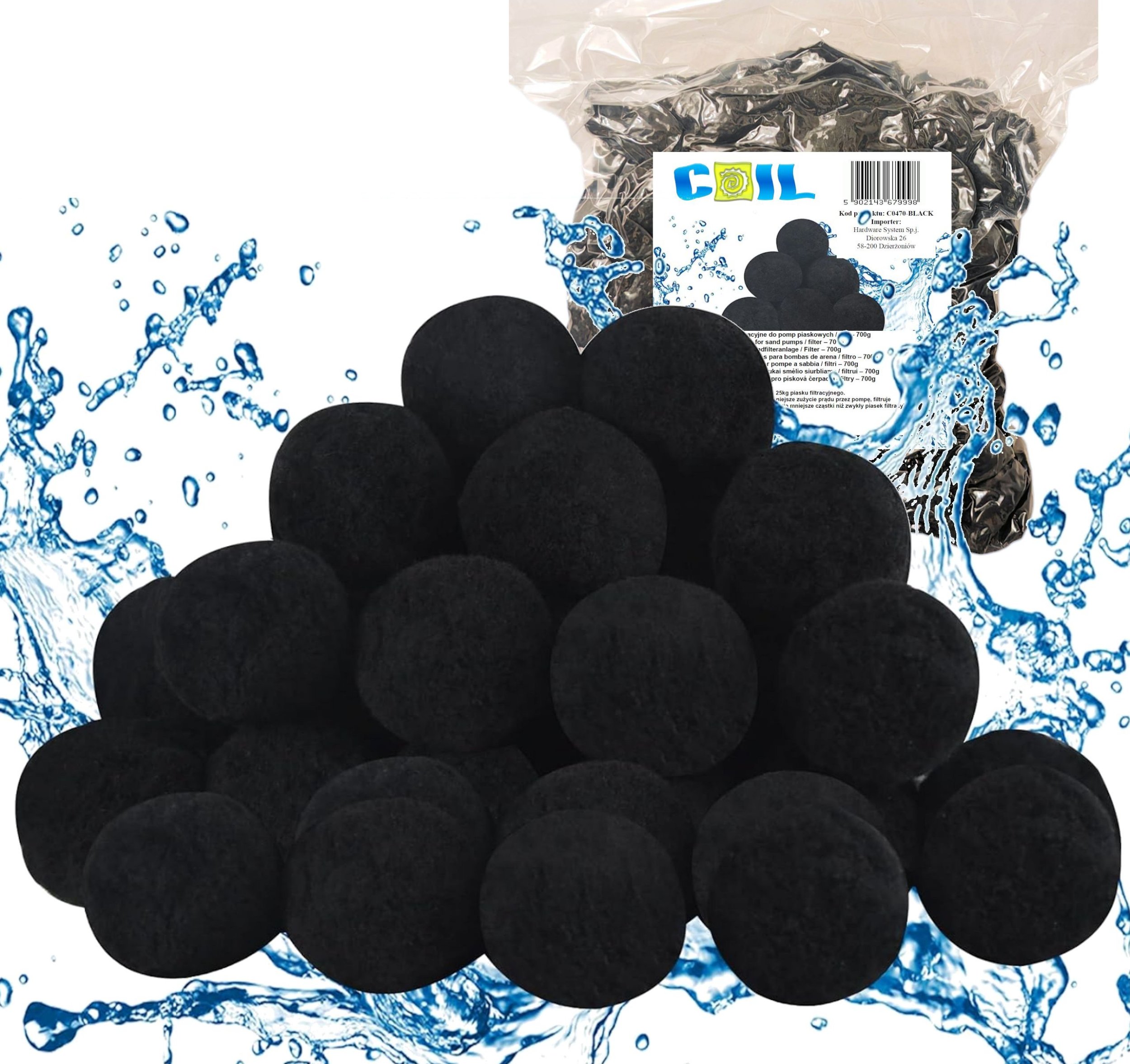 Coil Coil kulki filtracyjne czarne do pompy piaskowej do basenu opakowanie 700g zastępuje 25kg piasku