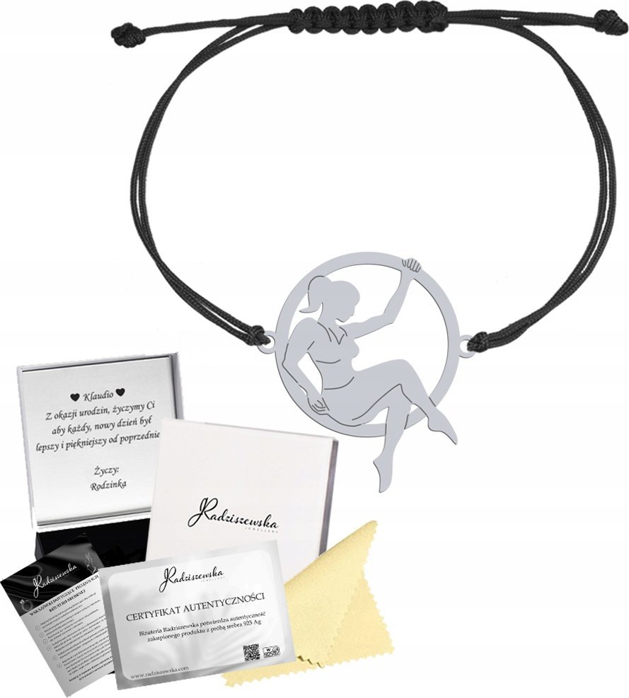 Radziszewska Jewellery Bransoletka Srebrna Aerial Hoop Sznurek 925 Grawer Dedykacja Prezent