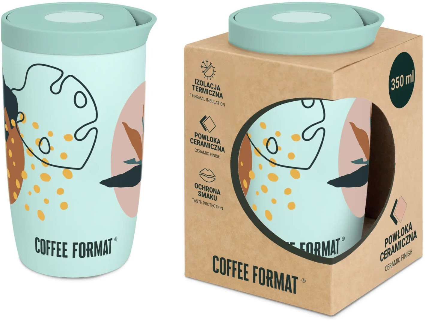 Coffee Format Miętowy kubek termiczny z motywem roślin 350 ml