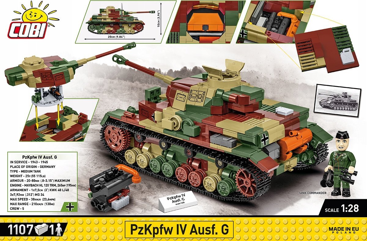 Cobi COBI 2592 Historical Collection WWII Czołg Panzerkampfwagen PzKpfw IV Ausf. G 1107 klocków