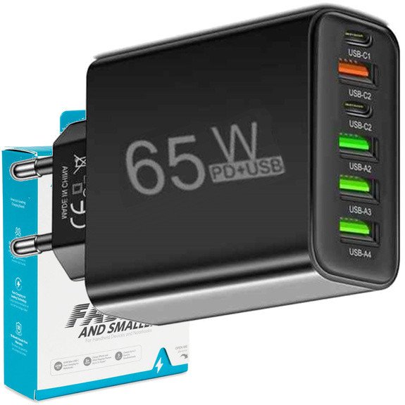 ŁADOWARKA SIECIOWA USB-C SZYBKA DO TELEFONU KOSTKA QUICK CHARGE 3.0 65W