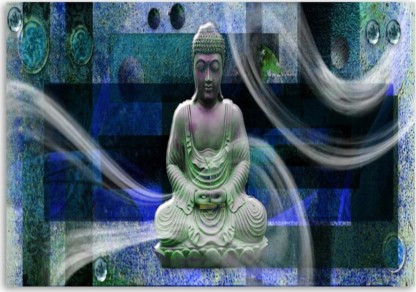 CaroGroup OBRAZ NA PŁÓTNIE Buddha Feng Shui niebieski 100x70