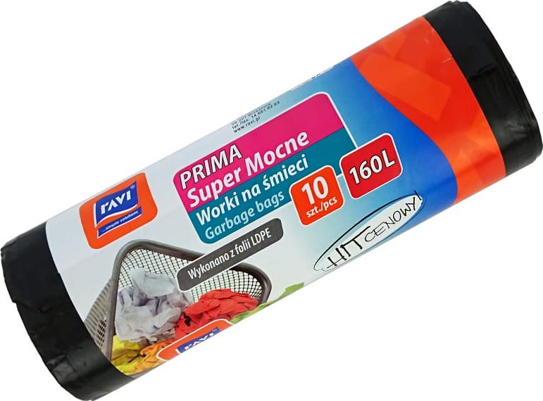 Ravi Worki na śmieci LDPE czarne Ravi Prima (160 l, 10 szt)