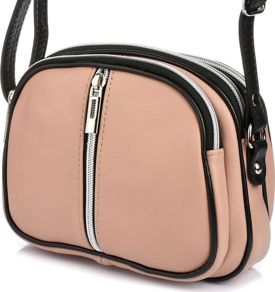 Vera Pelle Pudrowy róż trzykomorowa listonoszka damska skórzana pudrowy różowy K53