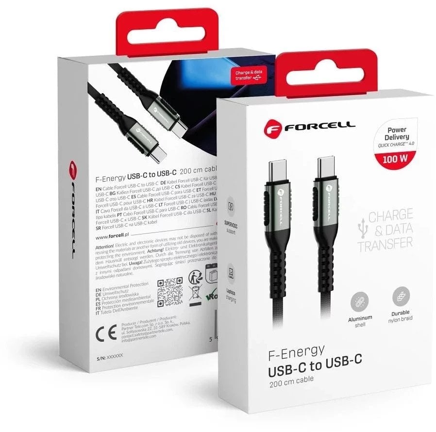 Kabel USB ForCell USB-C - USB-C 2 m Czarny