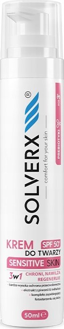 Solverx SOLVERX Sensitive Skin Krem do twarzy 3w1 z SPF50+ - skóra wrażliwa 50ml