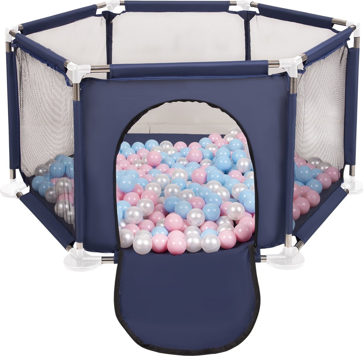 Selonis Selonis Sześciokąt składany KS-100X z piłeczkami 6cm niebieski: babyblue-pudrowy róż-perła 63x64/100piłek Zabawka kojec