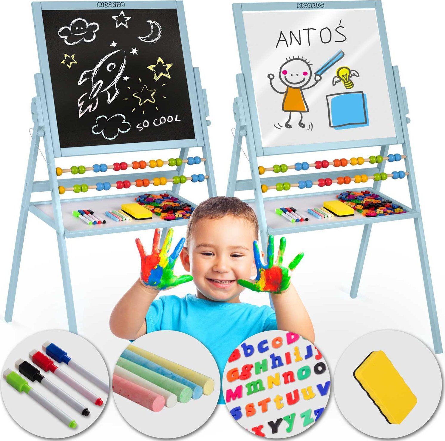 Ricokids Magnetyczna kredowa tablica obrotowa Ricokids - niebieska