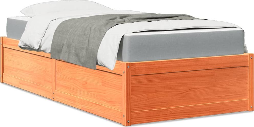 vidaXL Łóżko z materacem, woskowy brąz, 90x200 cm, lite drewno sosnowe