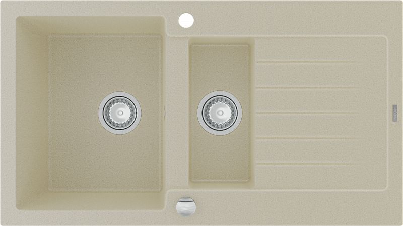 Zlewozmywak Mexen Matias granitowy 1,5-komorowy z krótkim ociekaczem 900 x 505 mm, beżowy - 6502901505-69