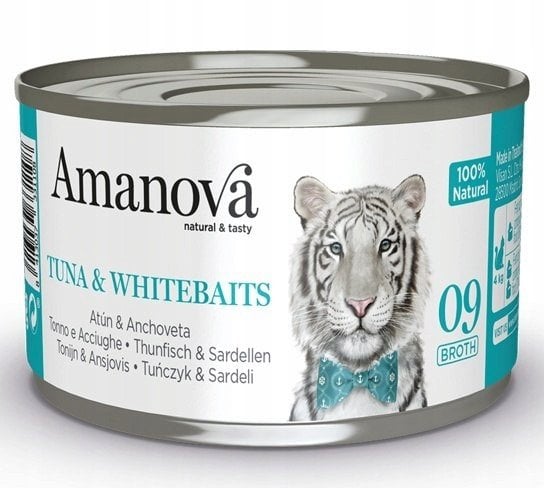 Amanova Kot Tuna & Whitebaits w bulionie puszka 70g