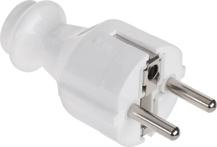 Wtyczka prosta z uziemieniem unischuko biała WT-30