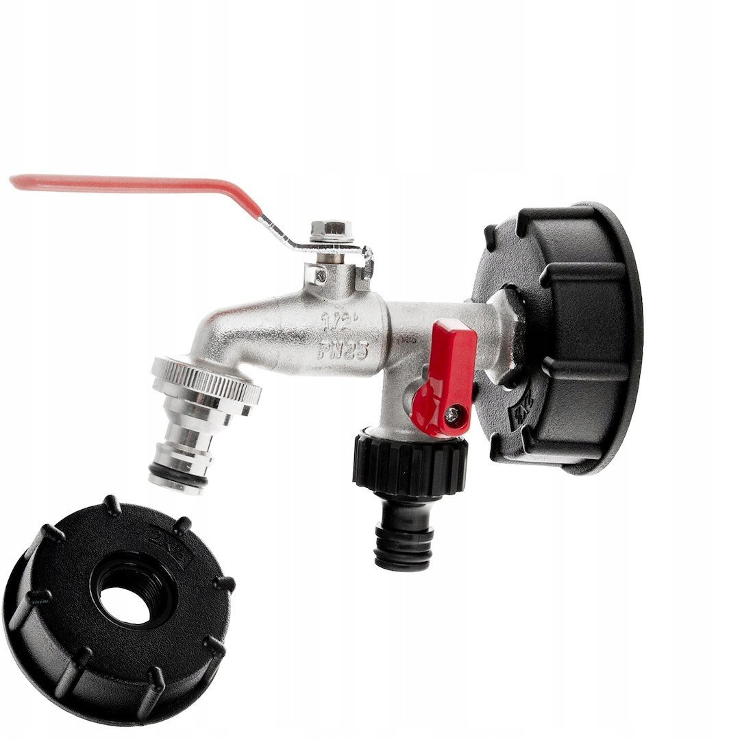 Zestaw – IBC nakrętka S60x6 + kran 1/2" podwójny z wyjściami na GZ 3/4" + dwa nyple do szybkozłączy – mauser (30)
