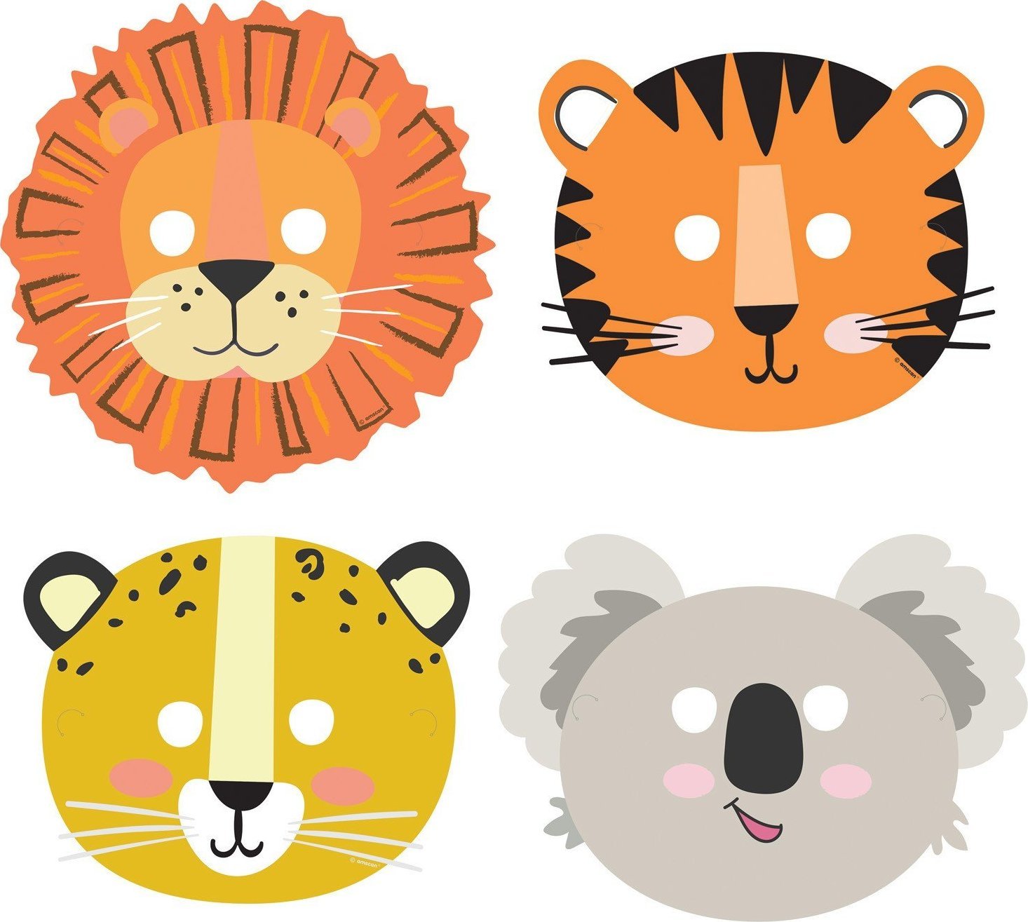 AMSCAN Maski papierowe dla dzieci na urodziny Safari 8szt