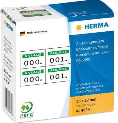 Herma Numery aktywów, samoprzylepne, zielonym nadrukiem 15 x 22mm, 1000 sztuk (4834)