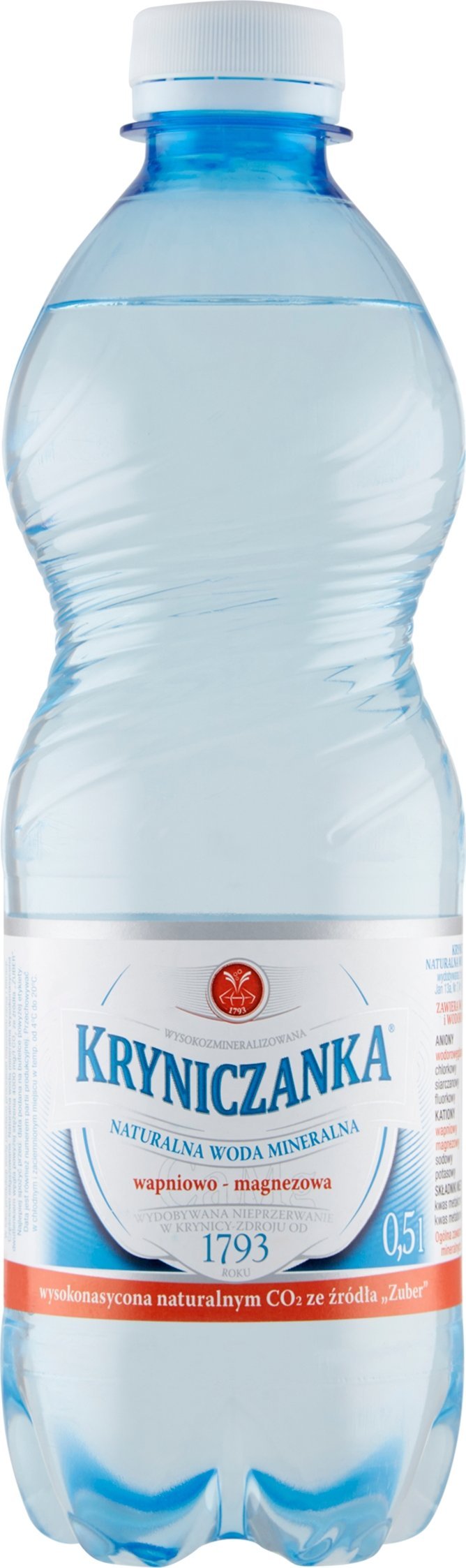 Woda Kryniczanka Naturalna woda mineralna wysokozmineralizowana wysokonasycona 0,5 l