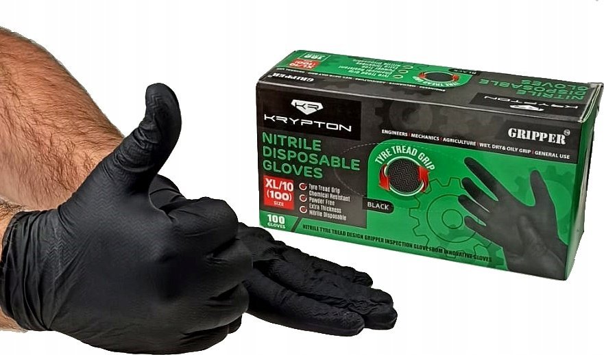 RĘKAWICE NITRYLOWE CZARNE GRIPPER L KRYPTON x 100