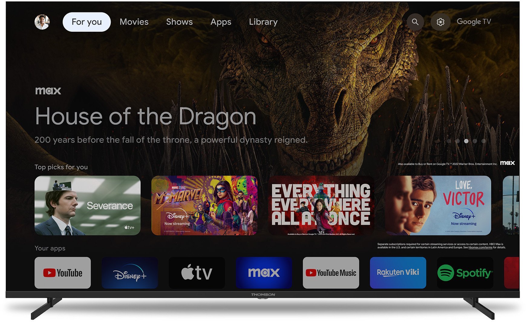 TELEWIZOR THOMSON 65UG4S14 UHD 4K SMART Google TV, boczne nóżki