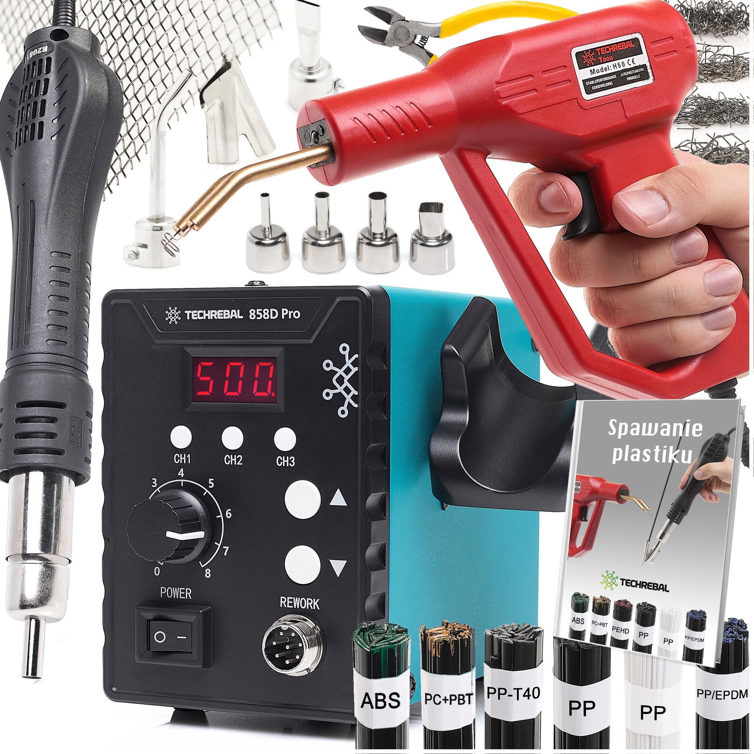 Spawarka do Plastiku Stacja Lutownicza Hot-Air TECHREBAL 858D Pro Zszywacz 6 Spoiw