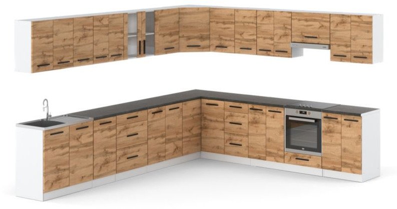 Meble Kuchenne Drewniane Narożne Zestaw Mebli Kuchennych Rossa 6.8m Wotan