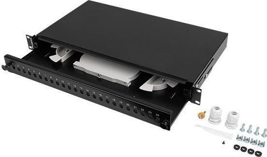 Moduł SFP Lanberg Przełącznica światłowodowa Lanberg 24xST / 24xFC D-HOLE RACK 19" 1U Czarna + akcesoria