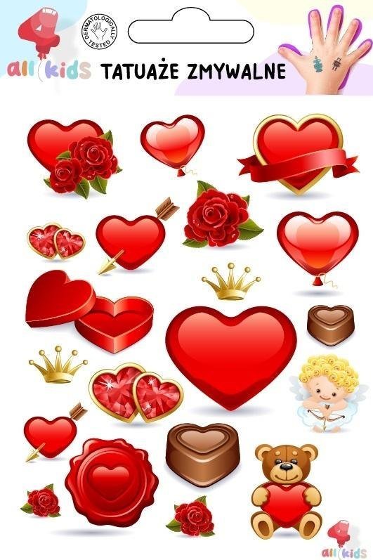 Tatuaże zmywalne dla dzieci Serca Walentynki