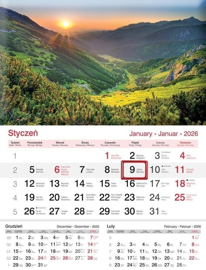 Kalendarz 2026 ścienny jednodzielny Góry