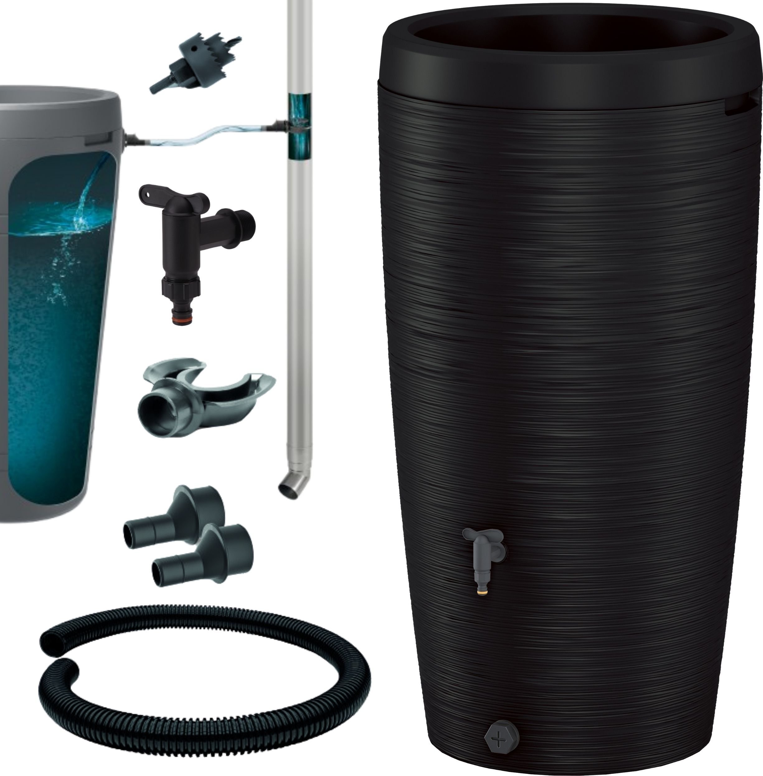 Zbiornik na deszczówkę Gobi 240l Beczka na wodę + zestaw przyłączeniowy