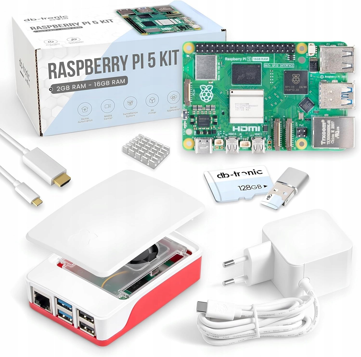 Raspberry Pi 5 zestaw startowy 16 GB edycja 128 GB zasilacz 27W micro HDMI