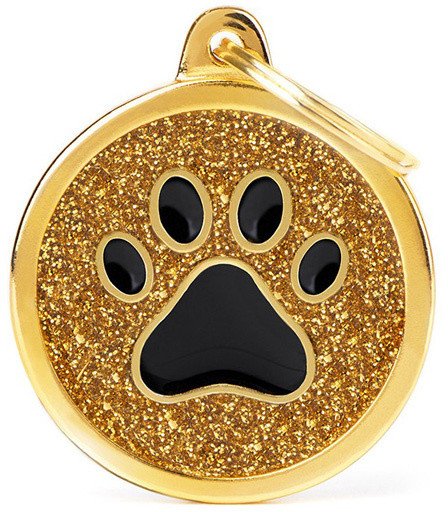 Zawieszka Adresówka Identyfikator z grawerem dla psa i kota kółko z łapką złote brokat