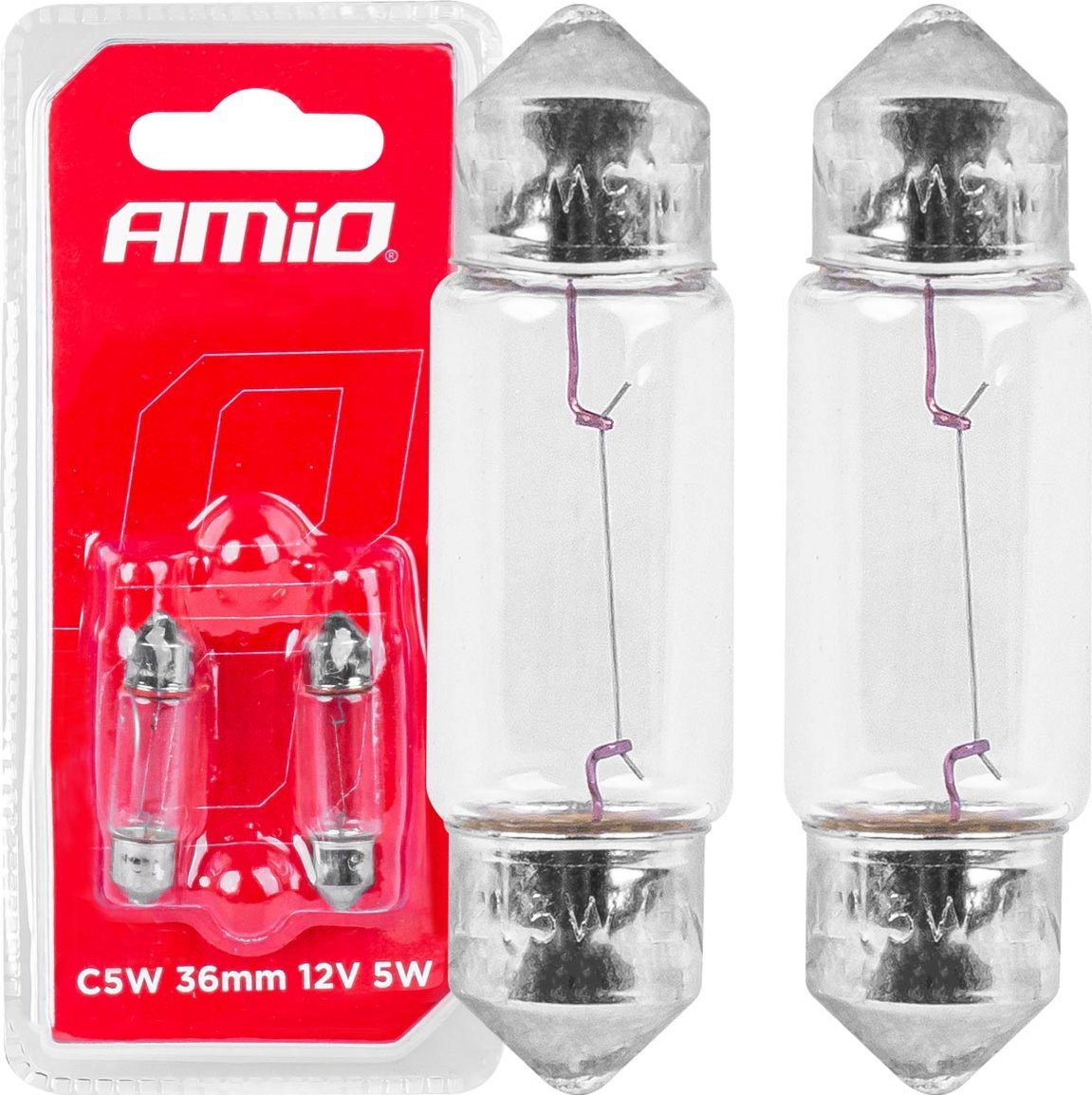 AMiO Żarówki halogenowe c5w rurkowe 36mm 12v 2szt. blister amio-03348