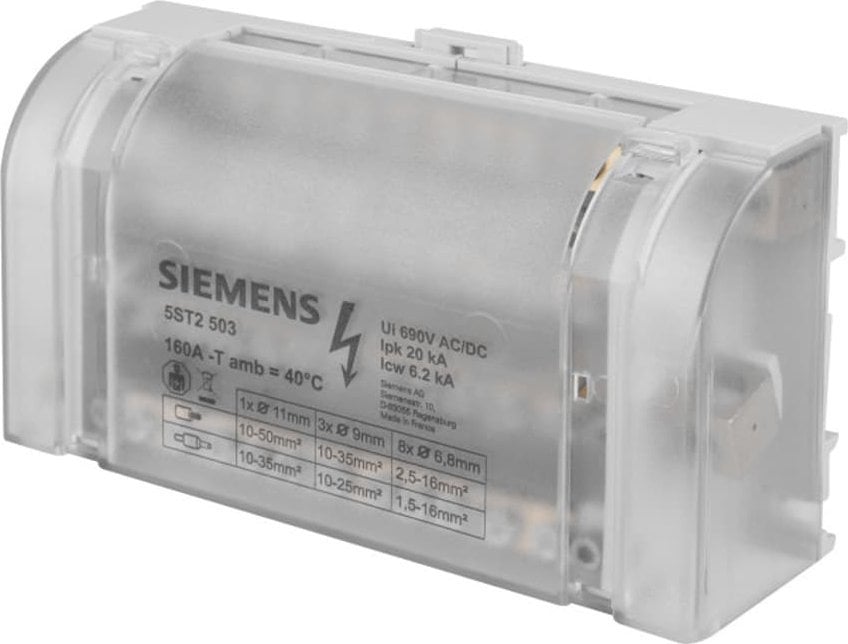 Siemens Blok rozdzielczy 160A 4P 500V 1x10-35mm2 3x6-25mm 8x2,5-16mm2 5ST2503