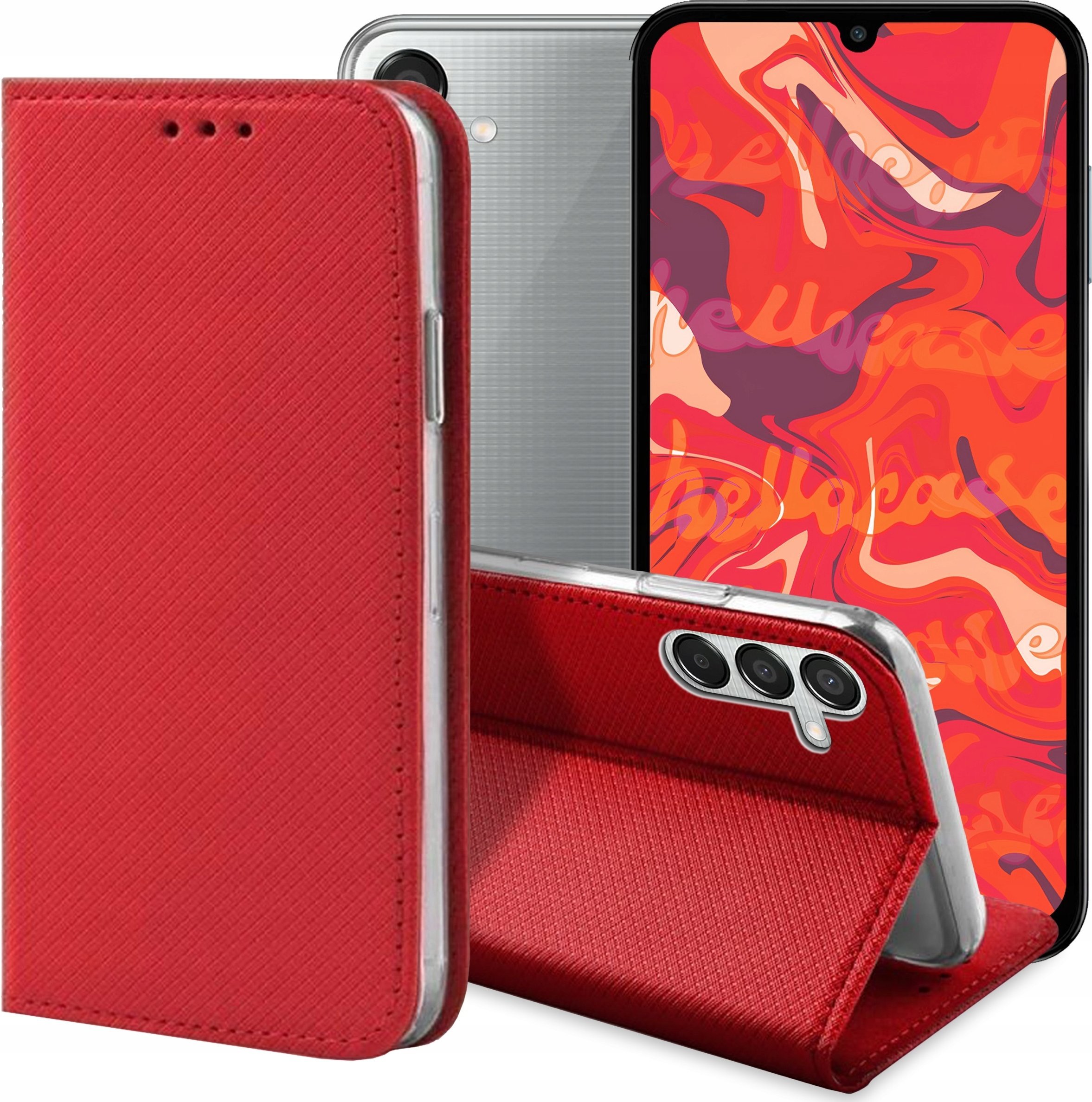 Hello Case ETUI Z KLAPKĄ DO Samsung Galaxy M15 5G CZERWONE ZAMYKANE MAGNETYCZNE