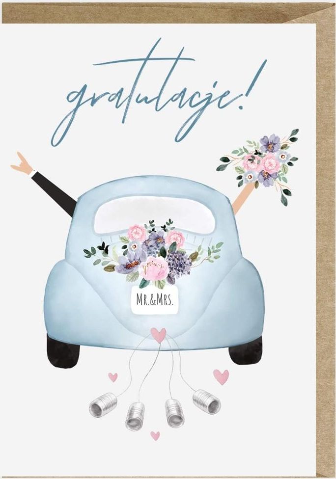 Cardie Kartka ślubna koperta Samochód ślubny K108