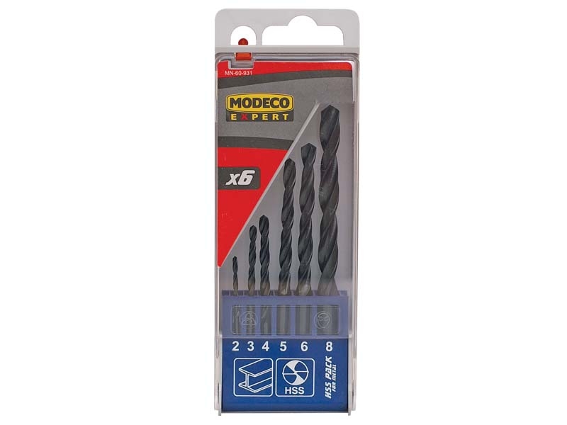 Wiertło Modeco do metalu HSS walcowe 2 4 5 3 6 8mm zestaw (MN-60-931)