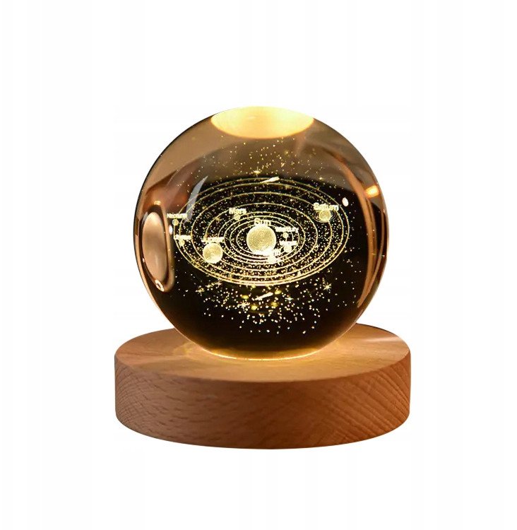 SZKLANA KULA Lampka 3D NOCNA 6cm Zasilana USB dla DZIECI Układ Słoneczny