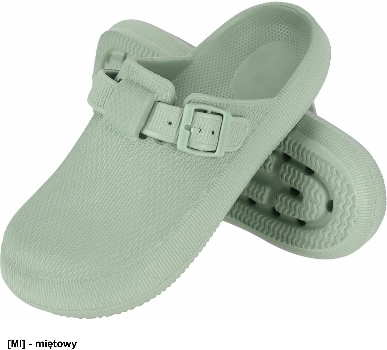Reis BCTEX Klapki damskie TEX wykonane z tworzywa EVA, wsuwane, regulacja za sprzączką, wyprofilowana podeszwa zabezpiecza stopę przed - miętowy 39