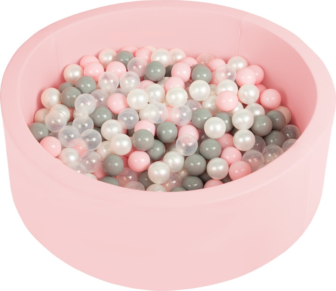 Selonis Selonis Suchy basen okrągły z piłeczkami 6cm różowy: perła-szary-transparent-pudrowy róż 90x30cm/200piłek Zabawka basen piankowy