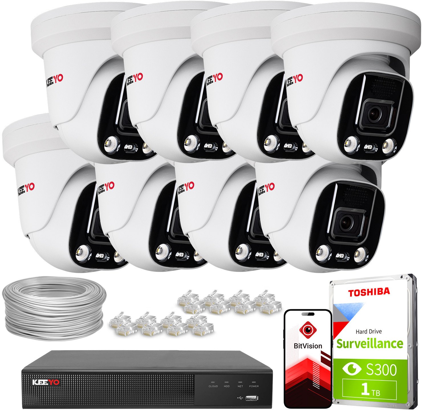 Zestaw do monitoringu IP KEEYO 8x LV-V-IP5M25DF-ADC 5Mpx, aktywne odstraszanie, podwójne oświetlenie