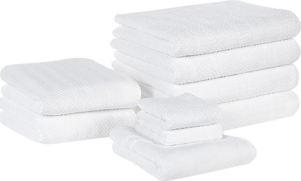 Beliani Komplet 9 ręczników bawełnianych frotte biały MITIARO