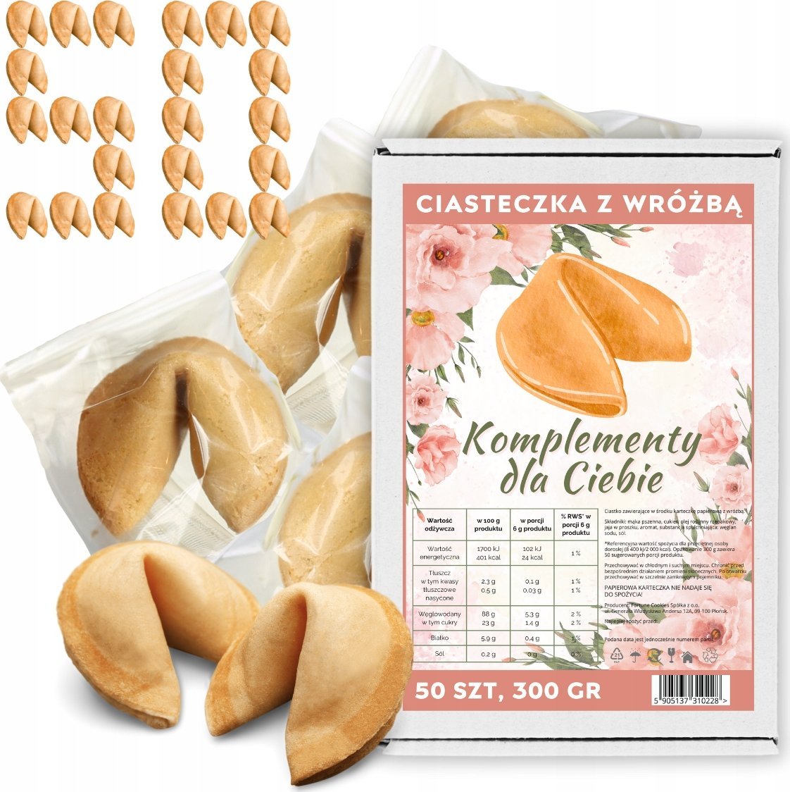 MagiaCiast Chińskie Ciasteczka z Wróżbą dla gości Magiczne Komplementy dla Ciebie 50