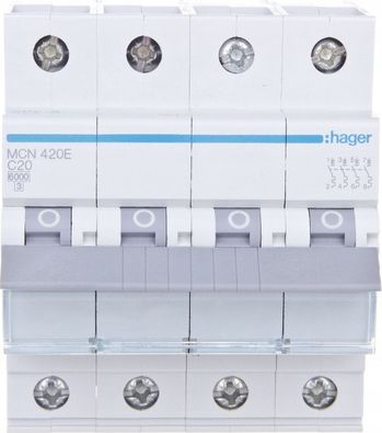 Hager Wyłącznik nadprądowy 4P C 20A 6kA AC (MCN420E)