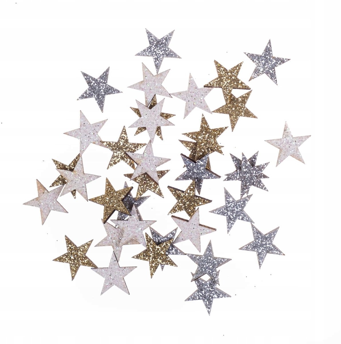 Drewniane brokatowe gwiazdki 1,4cm 36szt