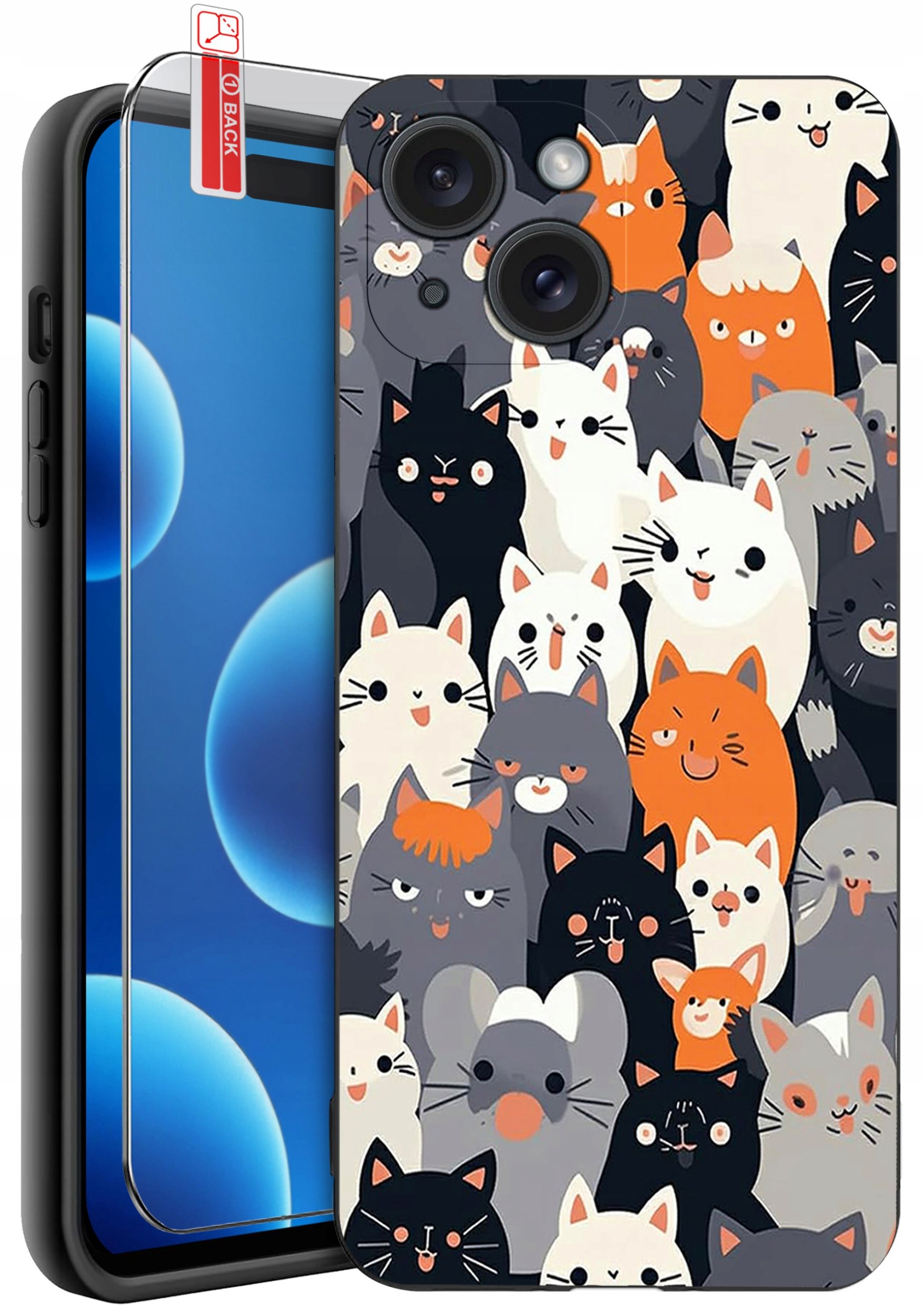 ETUI do iPhone 15 | WZORY | SILIKONOWE MATT CASE + SZKŁO 9H