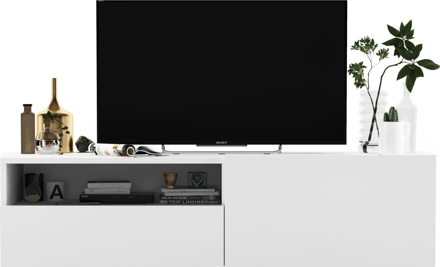 Meble Lindner Wisząca szafka RTV komoda szuflada biały MAT 120cm