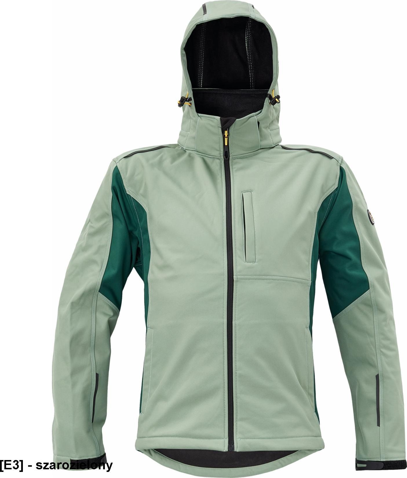 CERVA DAYBORO softshell - męska kurtka softshellowa, odpinany kaptur, odblaskowe elementy, 100% poliester - szarozielony XL